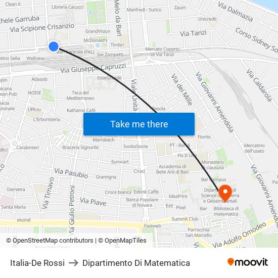 Italia-De Rossi to Dipartimento Di Matematica map