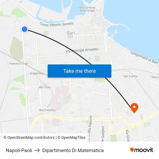 Napoli-Paoli to Mathematics Department map