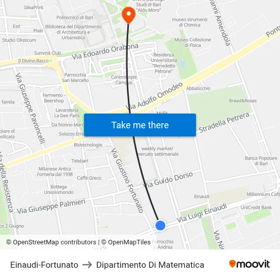 Einaudi-Fortunato to Mathematics Department map