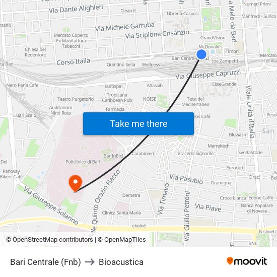 Bari Centrale (Fnb) to Bioacustica map