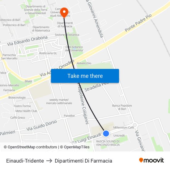 Einaudi-Tridente to Dipartimenti Di Farmacia map