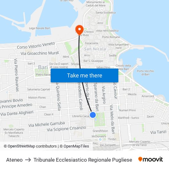 Ateneo to Tribunale Ecclesiastico Regionale Pugliese map