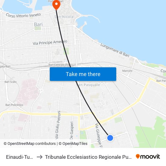 Einaudi-Turati to Tribunale Ecclesiastico Regionale Pugliese map