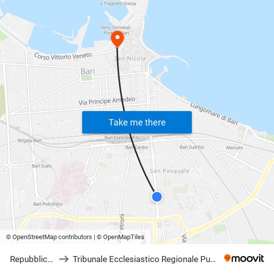 Repubblica II to Tribunale Ecclesiastico Regionale Pugliese map