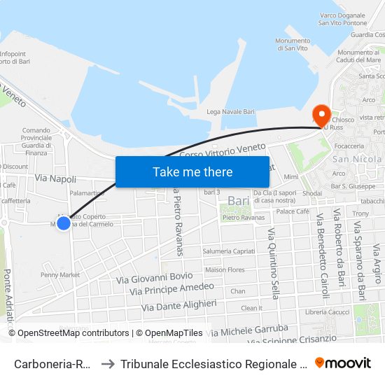 Carboneria-Regina to Tribunale Ecclesiastico Regionale Pugliese map