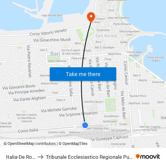 Italia-De Rossi to Tribunale Ecclesiastico Regionale Pugliese map