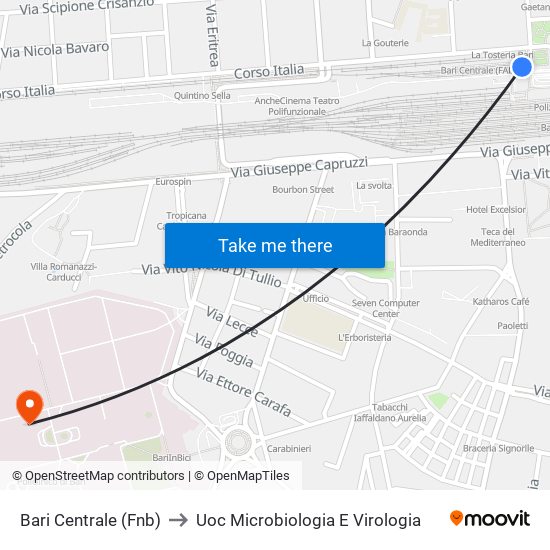 Bari Centrale (Fnb) to Uoc Microbiologia E Virologia map