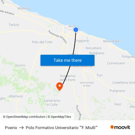 Poerio to Polo Formativo Universitario ""F. Miulli"" map