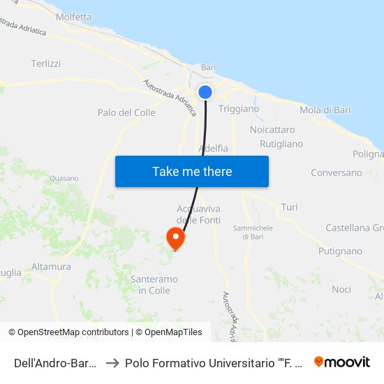 Dell'Andro-Bartolo to Polo Formativo Universitario ""F. Miulli"" map