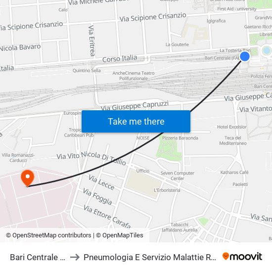 Bari Centrale (Fnb) to Pneumologia E Servizio Malattie Respiratorie map