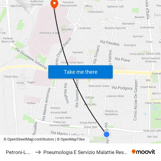 Petroni-L.King to Pneumologia E Servizio Malattie Respiratorie map