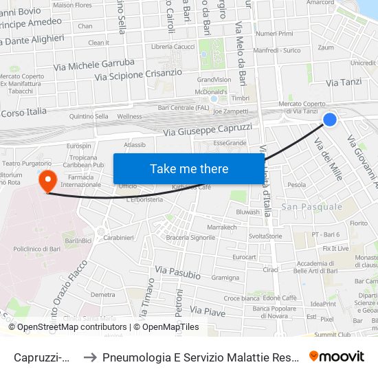 Capruzzi-Mola to Pneumologia E Servizio Malattie Respiratorie map