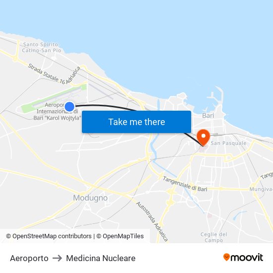 Aeroporto to Medicina Nucleare map