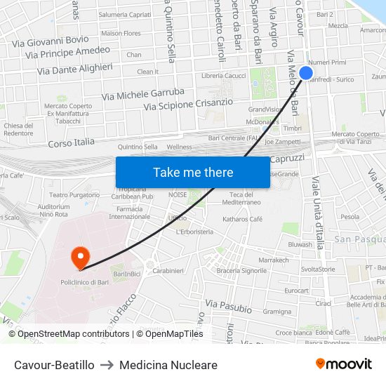 Cavour-Beatillo to Medicina Nucleare map