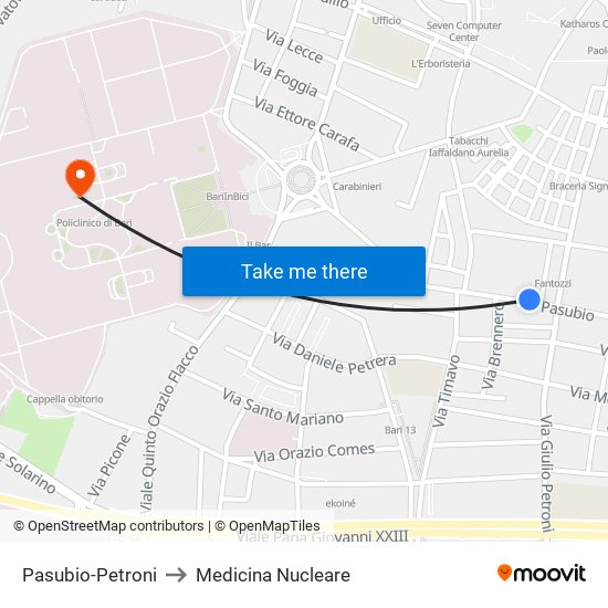 Pasubio-Petroni to Medicina Nucleare map