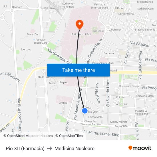 Pio XII (Farmacia) to Medicina Nucleare map