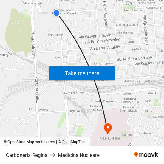 Carboneria-Regina to Medicina Nucleare map