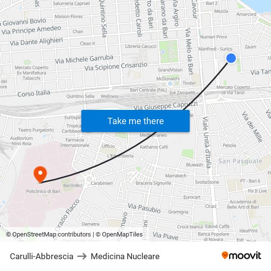 Carulli-Abbrescia to Medicina Nucleare map