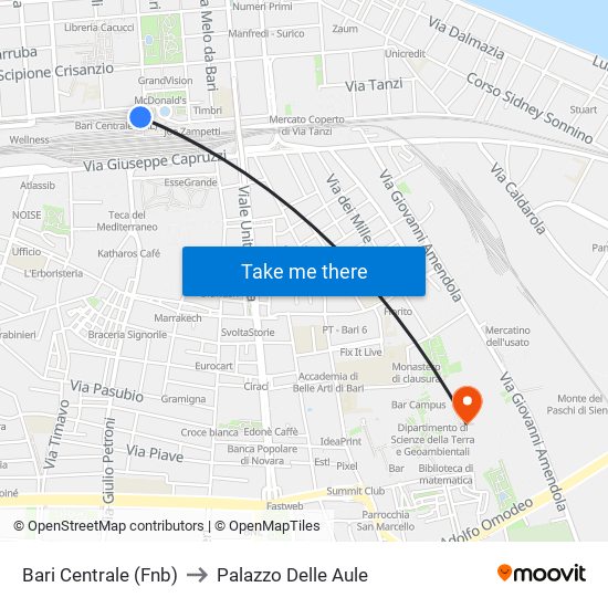 Bari Centrale (Fnb) to Palazzo Delle Aule map