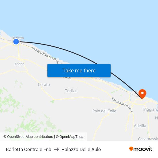 Barletta Centrale Fnb to Palazzo Delle Aule map