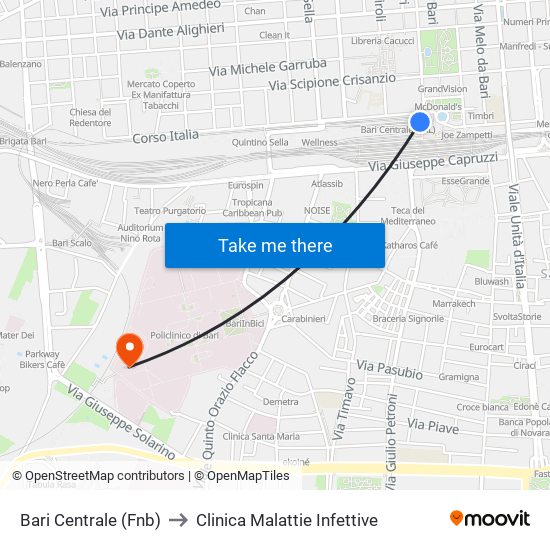 Bari Centrale (Fnb) to Clinica Malattie Infettive map