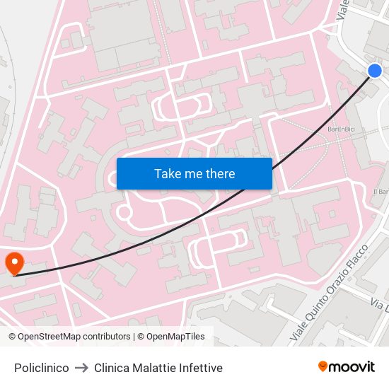 Policlinico to Clinica Malattie Infettive map