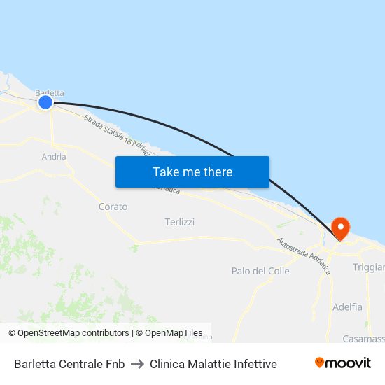 Barletta Centrale Fnb to Clinica Malattie Infettive map