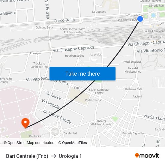 Bari Centrale (Fnb) to Urologia 1 map