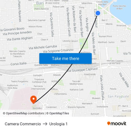 Camera Commercio to Urologia 1 map