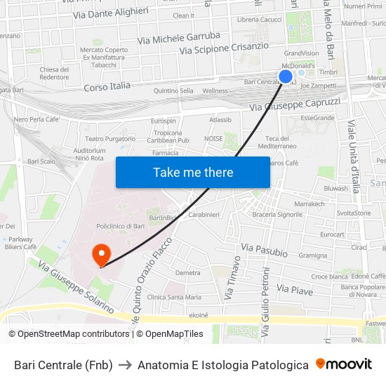 Bari Centrale (Fnb) to Anatomia E Istologia Patologica map