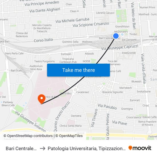 Bari Centrale (Fnb) to Patologia Universitaria, Tipizzazione Tessutale map