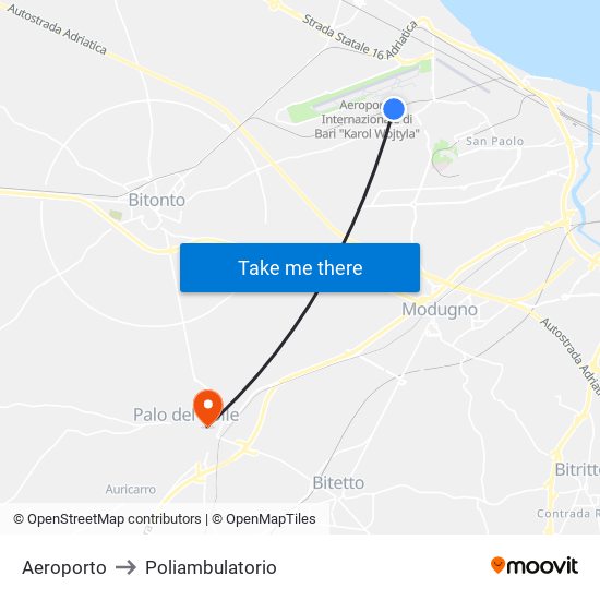 Aeroporto to Poliambulatorio map
