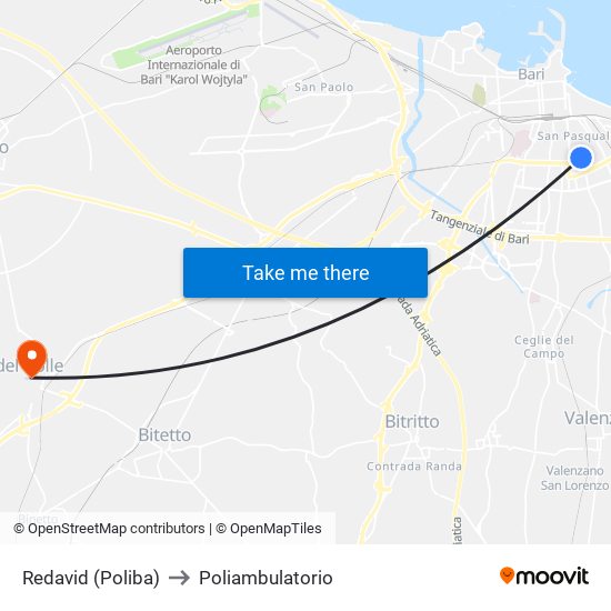Redavid (Poliba) to Poliambulatorio map