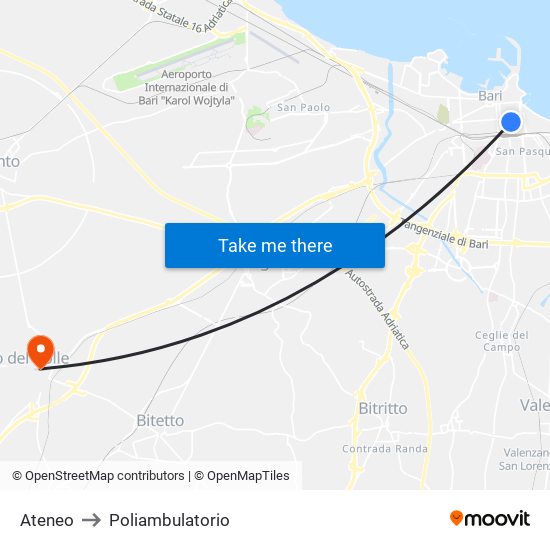 Ateneo to Poliambulatorio map