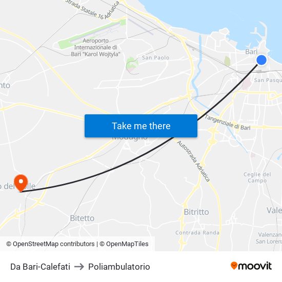 Da Bari-Calefati to Poliambulatorio map