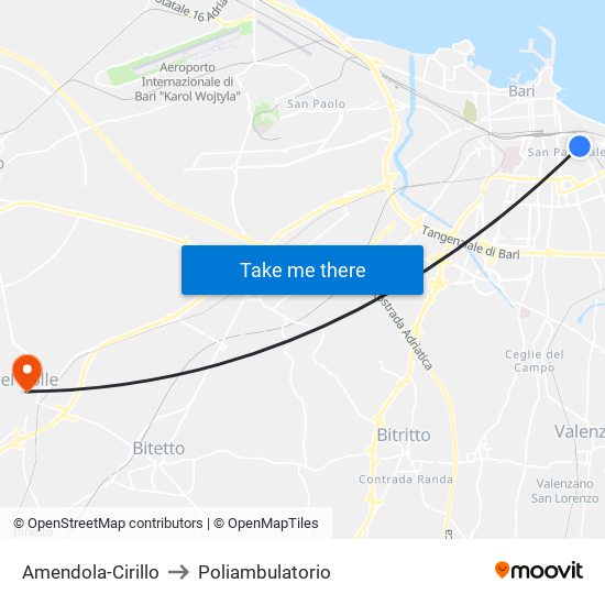 Amendola-Cirillo to Poliambulatorio map
