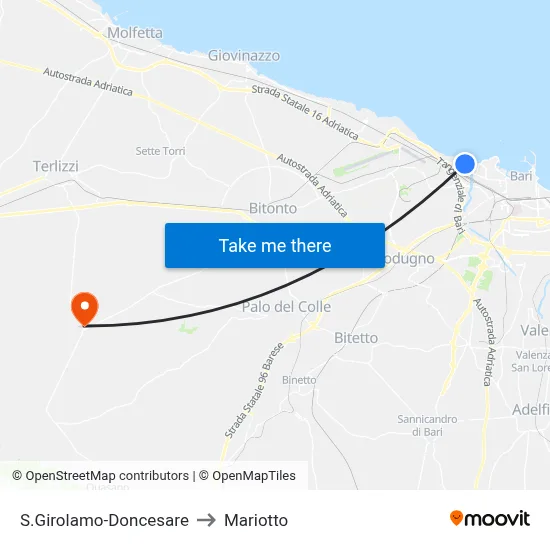 St. Girolamo-Doncesare to Mariotto map