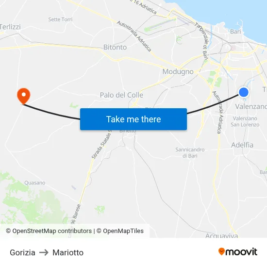 Gorizia to Mariotto map