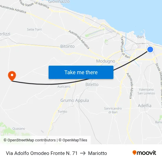 Via Adolfo Omodeo Fronte N. 71 to Mariotto map