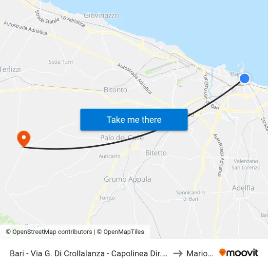 Bari - Via G. Di Crollalanza - Terminal to Mola to Mariotto map