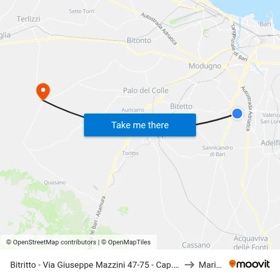 Bitritto - Via Giuseppe Mazzini 47-75 - Terminal (To Adelfia) to Mariotto map