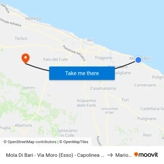 Mola Di Bari - Via Moro (Esso) - Terminal Departure to Mariotto map