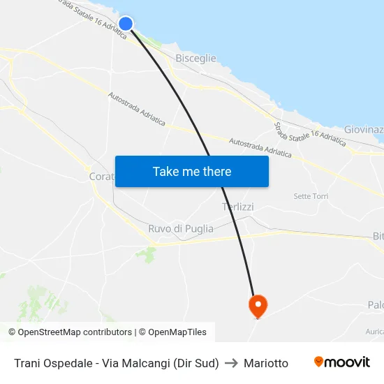 Trani Hospital - Via Malcangi (South Direction) to Mariotto map