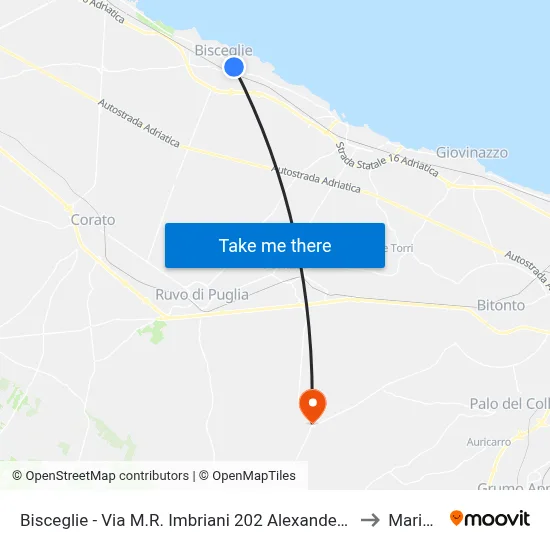 Bisceglie - Via M.R. Imbriani 202 Alexander (Dir Molf) to Mariotto map