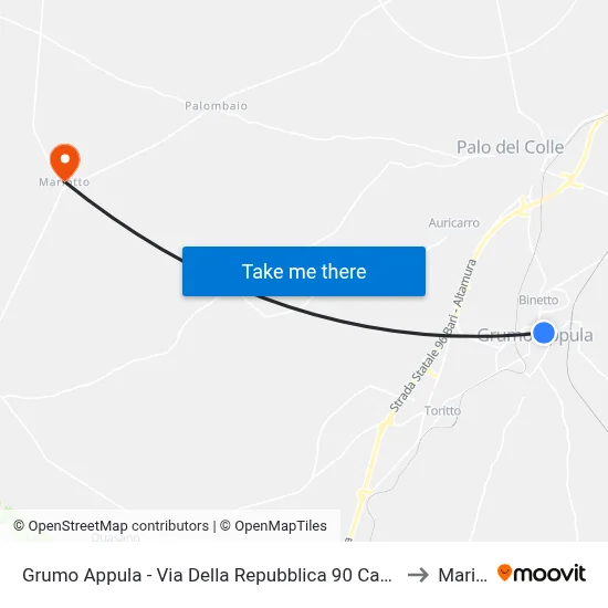 Grumo Appula - Via Della Repubblica 90 Cap. Prov. Sannicandro to Mariotto map