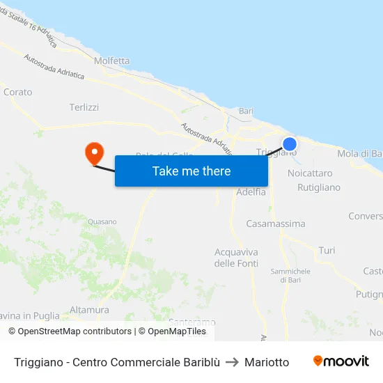 Triggiano - Bariblù Shopping Center to Mariotto map