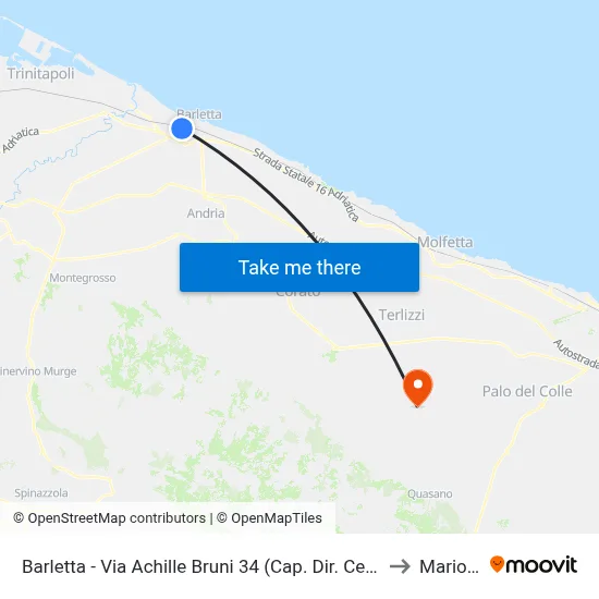 Barletta - Via Achille Bruni 34 (Terminal Direction Cerignola) to Mariotto map