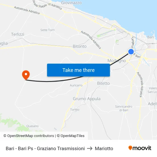 Bari - Bari PS - Graziano Transmissions to Mariotto map