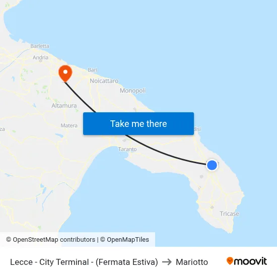 Lecce - City Terminal - (Summer Stop) to Mariotto map