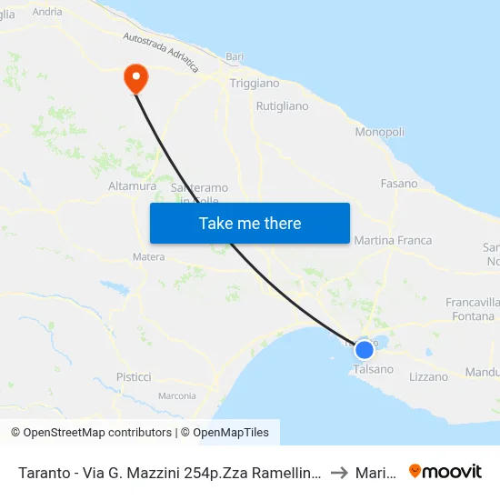 Taranto - G. Mazzini Street 254 Ramellini Square C.Battisti Street to Mariotto map
